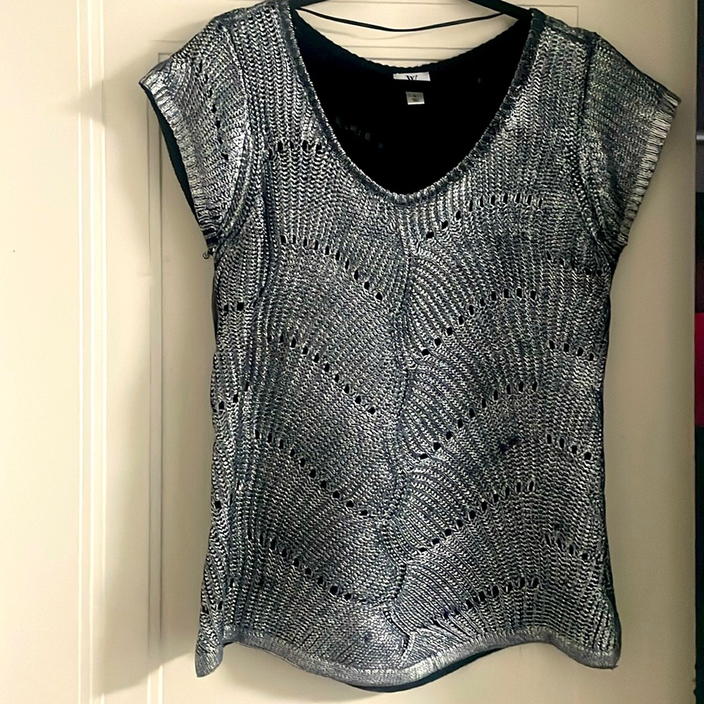 Worthington, Size 12, black & silver metallic cut out sweater. New